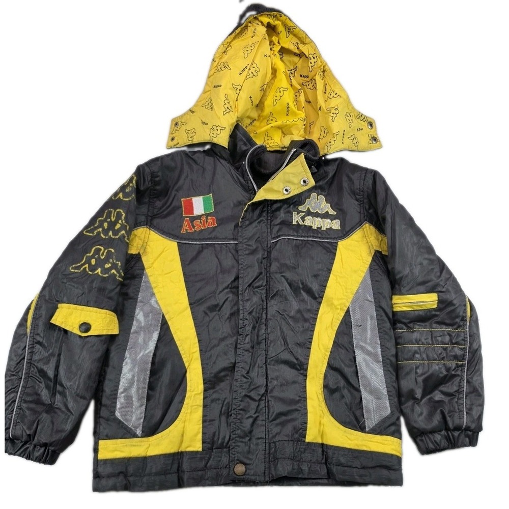RARE VTG Italia Kappa ASIA Jacket W/Hood Coat Down Puffer Youth Jacket Lined